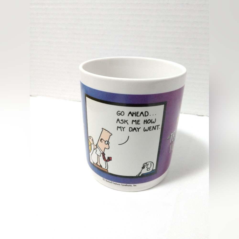 Vintage Dilbert Coffee Mug Cup Funny Snarky Tell Me About Your Day Ceramic